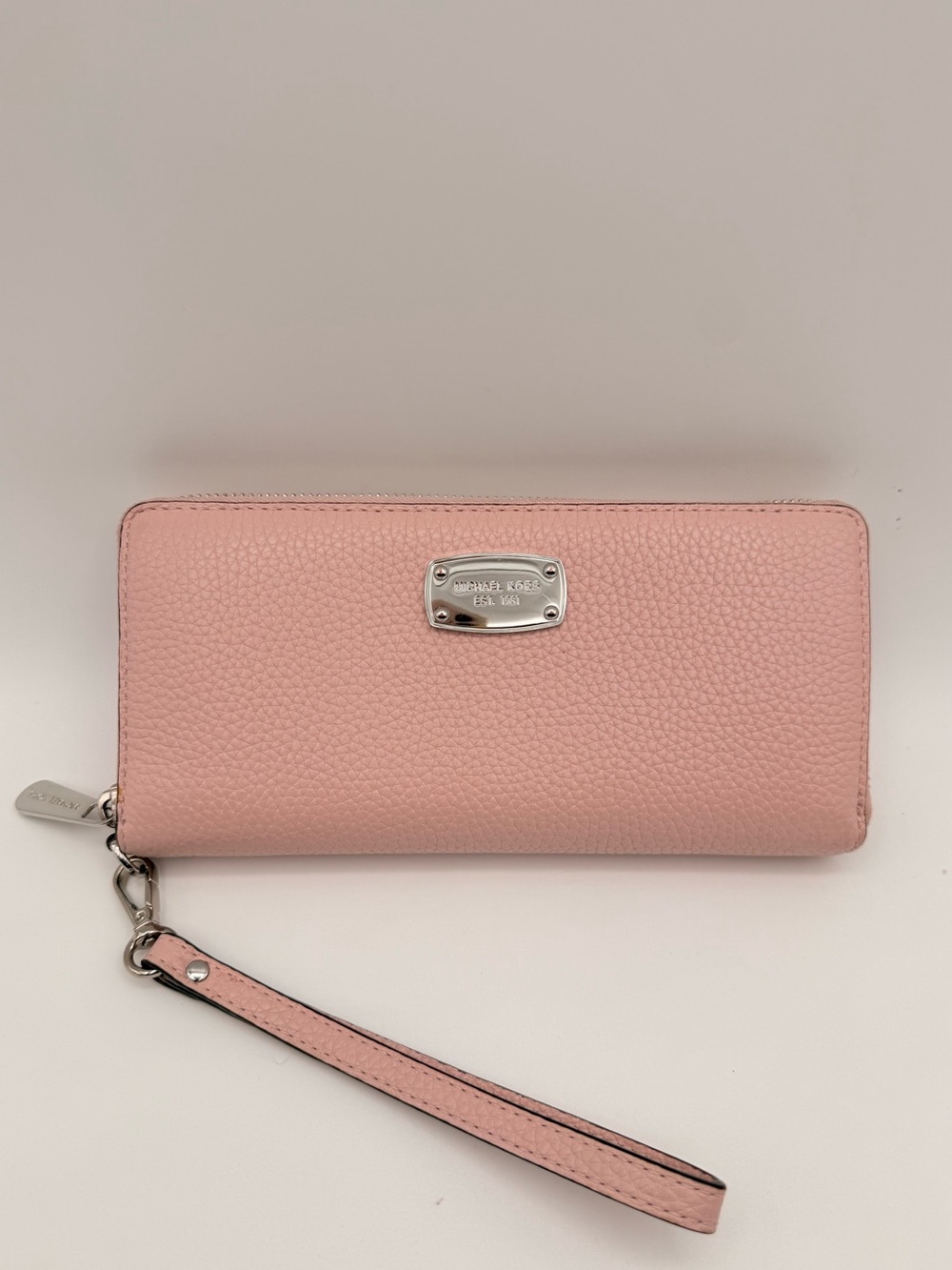 MICHAEL KORS Pebbled Leather Zip Around Wristlet Wallet Pink